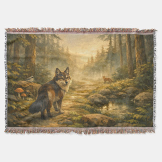 Warm Painterly Forest Companions Throw Blanket