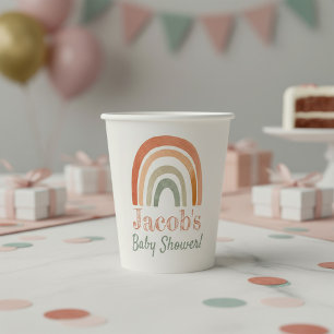 Warm Pastel Rainbow Watercolor Baby Shower Paper Cups