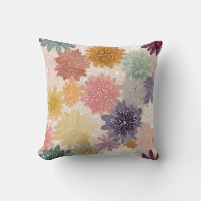 Warm Pastel Snowflake Floral Throw Pillow (Front)