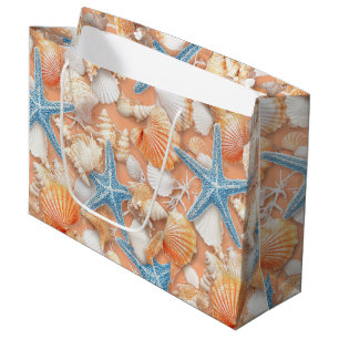 Warm Peach Beach Shells Starfish Summer Large Gift Bag