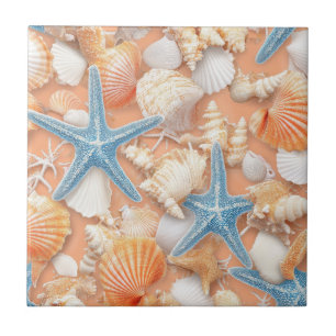 Warm Peach Beach Shells Starfish Summer Tile