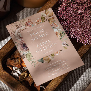 Warm Peach Beige Bridal Shower   Romantic Boho Invitation