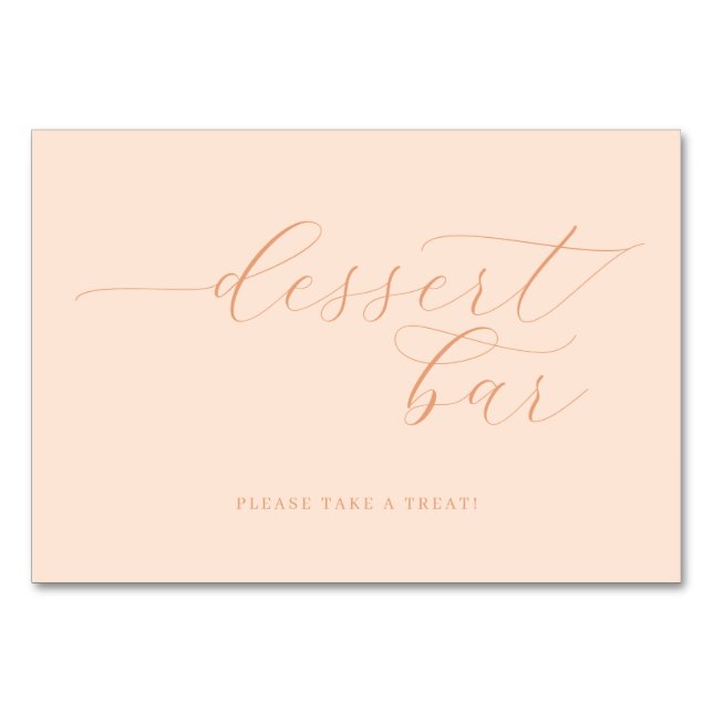 Warm Peach Cursive Dessert Bar Sign Table Number (Front)