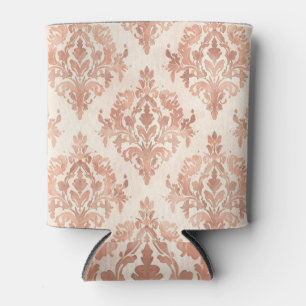 Warm Peach Damask Watercolor Ornamental Pattern Can Cooler