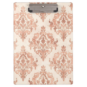 Warm Peach Damask Watercolor Ornamental Pattern Clipboard
