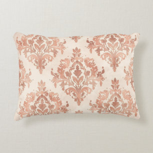 Warm Peach Damask Watercolor Ornamental Pattern Decorative Cushion