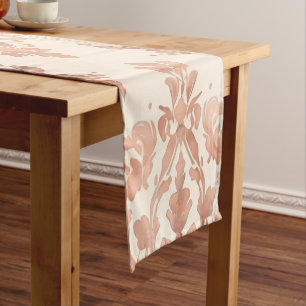 Warm Peach Damask Watercolor Ornamental Pattern Short Table Runner