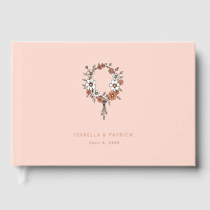 Warm Peach Floral Wreath Illustration Guest Book