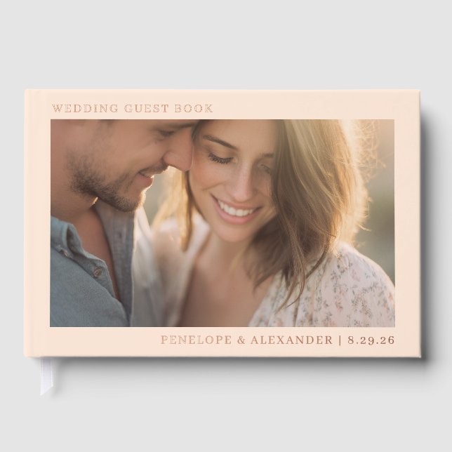 Warm Peach Minimalist Photo Guest Book (Front)