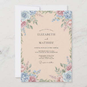 Warm Peach Painted Wildflower Wedding Invitation