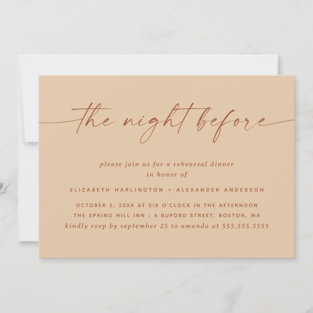 Warm Peach Sand Rehearsal Dinner. The Night Before Invitation (Front)