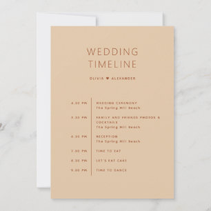 Warm Peach Sand Wedding Timeline Soft Itinerary Invitation