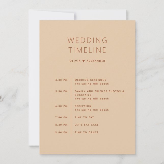 Warm Peach Sand Wedding Timeline | Soft Itinerary Invitation (Back)