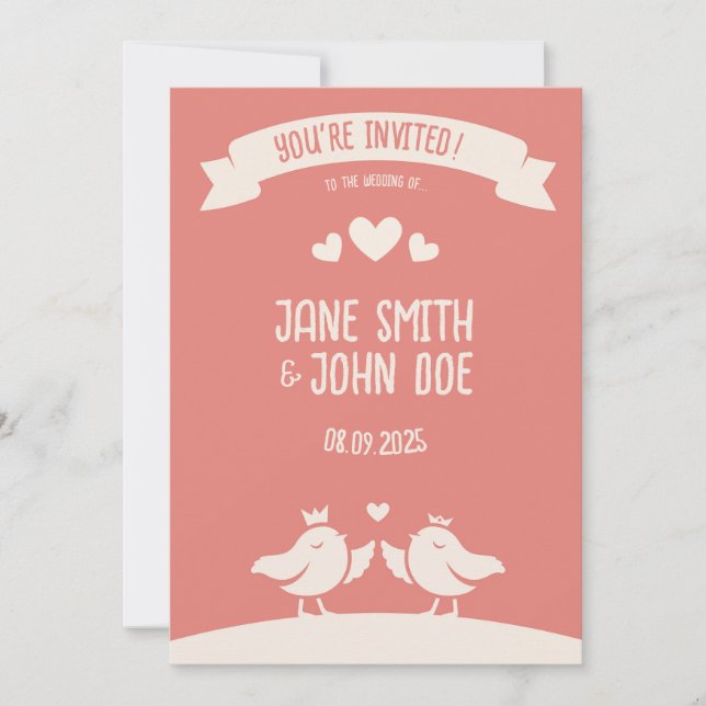 Warm Pink Bird Song Invitation (Front)