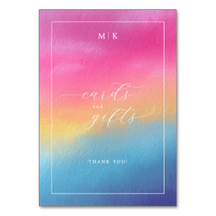 Warm Pink Blue Watercolor Gradient Table Number