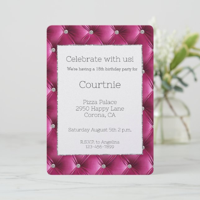 Warm Pink Faux Velvet Birthday  Invitation (Standing Front)