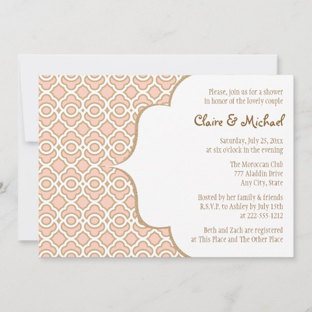 Warm PInk Gold Moroccan Couples Wedding Shower Invitation (Front)