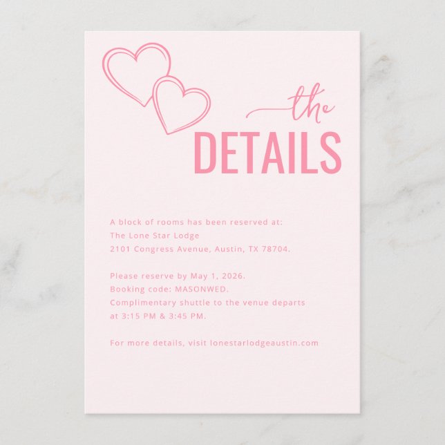 Warm Pink Hearts Details Enclosure Card (Front)