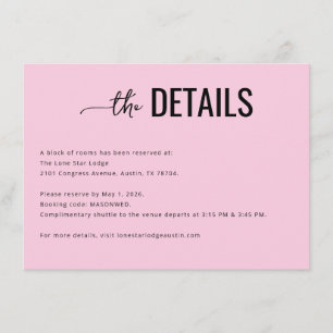 Warm Pink Minimalist Wedding Details Card