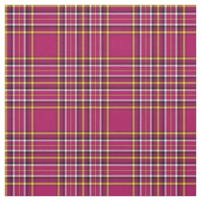 Warm pink plaid, with gold/white/black stripe fabric (Swatch)