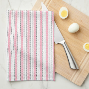 Warm Pink Ticking Stripes Tea Towel