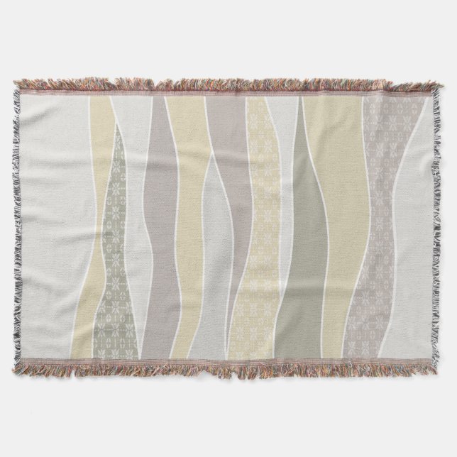 Warm Pink Yellow Green Curved Stripe Abstract Wave Throw Blanket (Front)