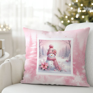 Warm Pinkmas Forest Snowman Christmas Pillow Gift