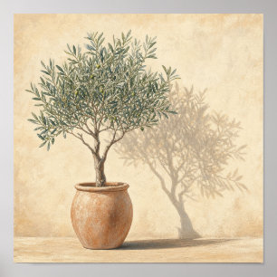 Warm Potted Olive Tree Botanical Square Wall Art P