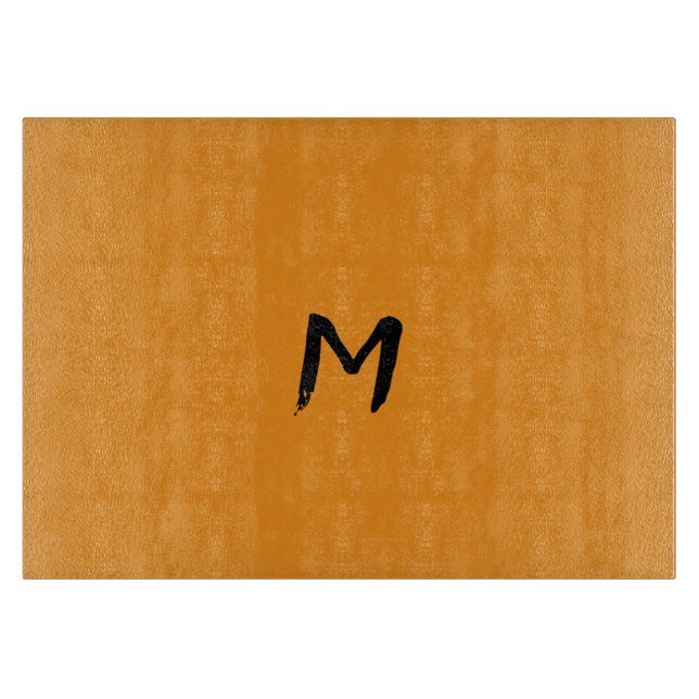 Warm Pumpkin Yellow Thanksgiving Monogrammed Glass Cutting Board (Front)