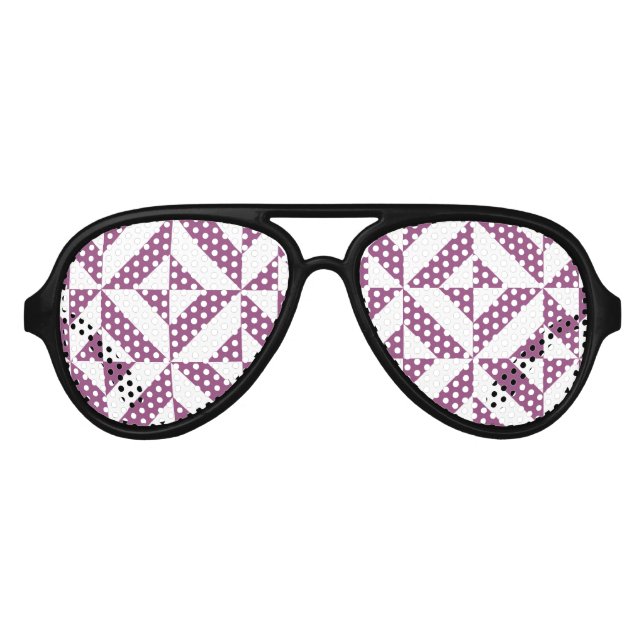 Warm Purple Geometric Deco Cube Aviator Sunglasses (Front)