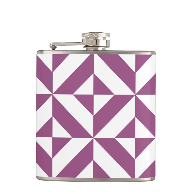 Warm Purple Geometric Deco Cube Hip Flask (Front)