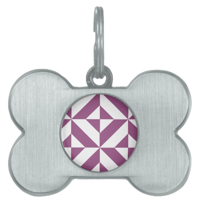 Warm Purple Geometric Deco Cube Pet ID Tag (Front)