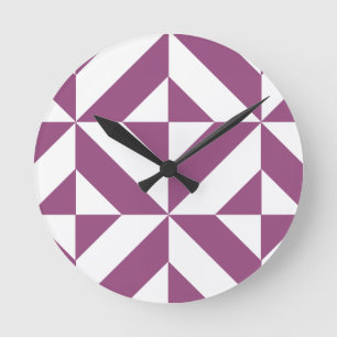 Warm Purple Geometric Deco Cube Round Clock