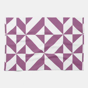 Warm Purple Geometric Deco Cube Tea Towel