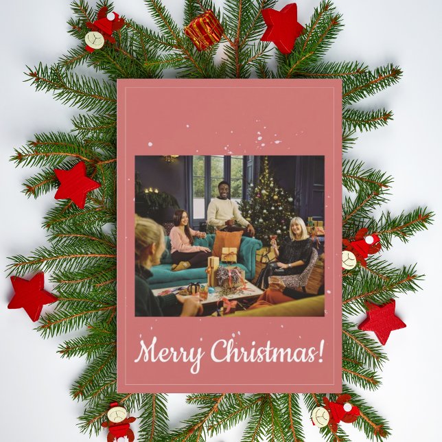 Warm Red Family Photo Merry Christmas Greeting Holiday Card (1)
