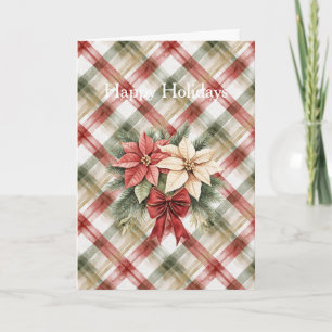 Warm Red Green Cream Christmas Floral Card