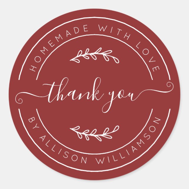 Warm Red Homemade Thank You Label (Front)