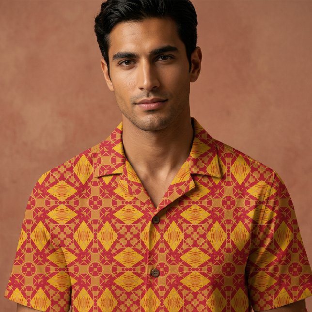Warm Red Orange Mustard Elegant Geometric Pattern Fabric (Creator Uploaded)