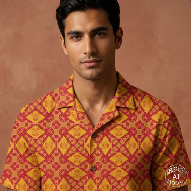 Warm Red Orange Mustard Elegant Geometric Pattern Fabric (Creator Uploaded)
