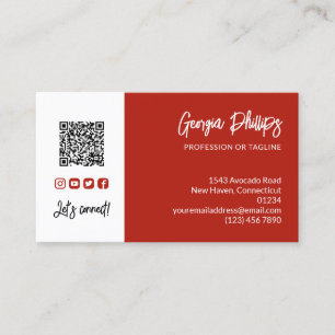 Warm Red QR Code Photo Social Media Icons Business Card