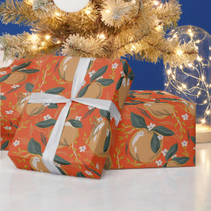 Warm Red Vintage Botanical Fruit Floral Christmas Wrapping Paper