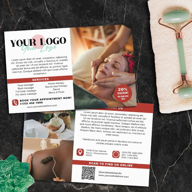 Warm Red Your Logo Photos QR Spa Salon Flyer (Creator Uploaded)