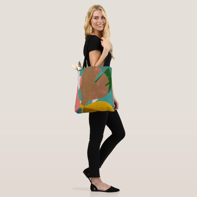 Warm Retro Floral Design Tote Bag (On Model)