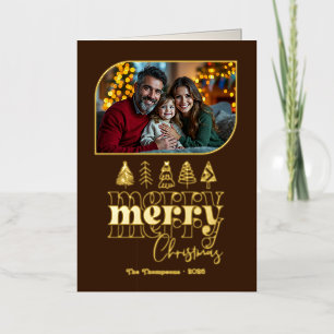 Warm Retro Hand Drawn Merry Christmas Photo Foil Holiday Card