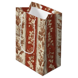 Warm Rust Hen Toile French Country Pattern Medium Gift Bag