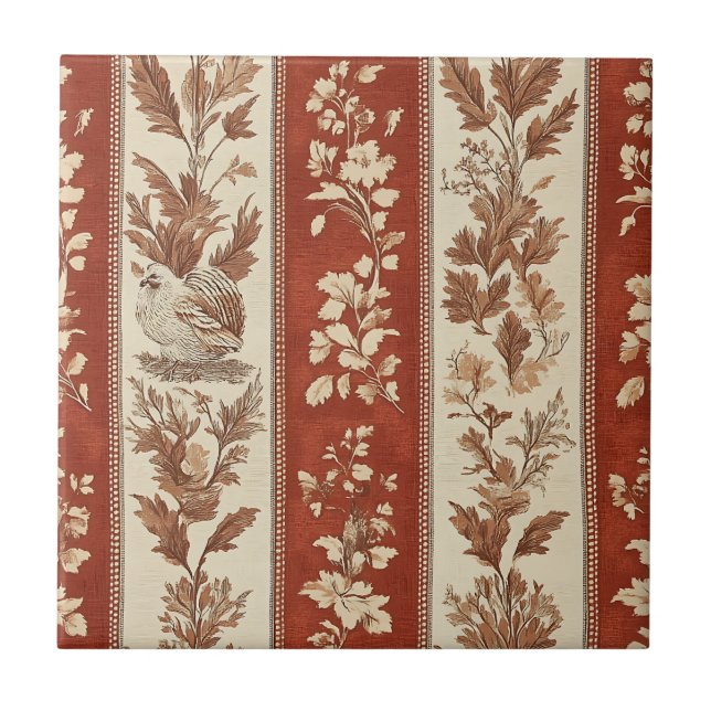 Warm Rust Hen Toile French Country Pattern Tile (Front)