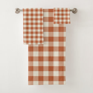 Warm Rustic Autumn Brown Cosy Chequerboard Pattern Bath Towel Set