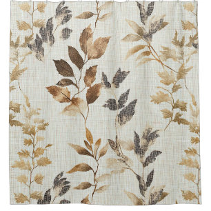 Warm Rustic Fall Leaves Pattern in Brown & Grey Shower Curtain