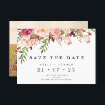 Warm Rustic Floral Wedding Save The Date Card<br><div class="desc">Warm Rustic Floral Wedding Save The Date Card Rustic but with a modern twist rustic floral save the date card featuring a mostly pink, cream and green floral arrangement. This design also features the couple's photo, which can be removed, on the back of the card. This design is ideal for...</div>