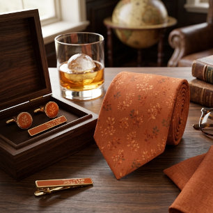 Warm Rustic Orange Leaf Pattern Tie